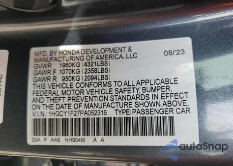 2023 Honda Accord Lx z USA, uszkodzony, nr VIN 1HGCY1F27PA052316